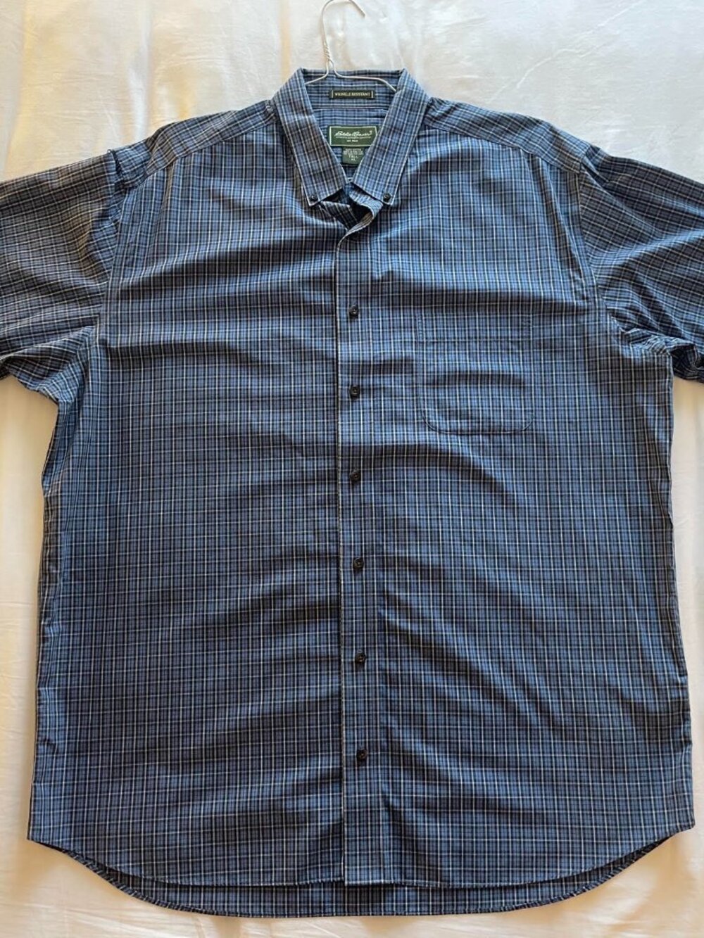 Eddie Bauer Wrinkle Resistant Mens Tall XL Blue Plaid Check Button Down Shirt